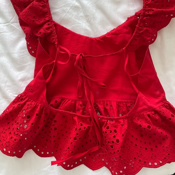 Zara Red Embroidered Peplum Top - Picture 2 of 3